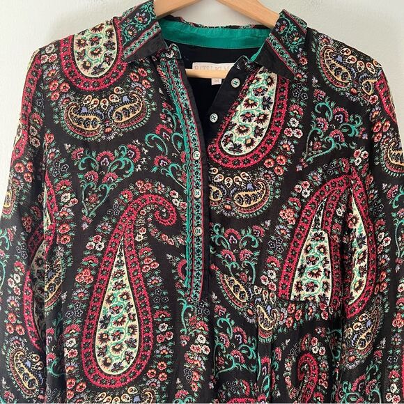 Ritu Kumar Dress Midi Paisley Kurta Viscose Black Green Maroon Size XS Boho - Picture 3 of 12
